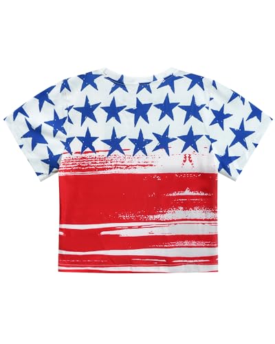 Image of DDSOL Girls July 4th Crop Tops Patriotic Shirt American Flag Short Sleeve Tshirts for Girl 6-14 Years