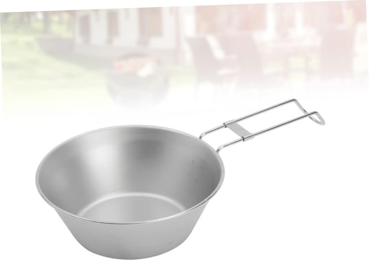 Kisangel 1pc Outdoor Portable Stainless Steel Bowl Foldable Camping Cup with Handle Lightweight and Compact Design for Travel Hiking Picnic and Fishing Activities