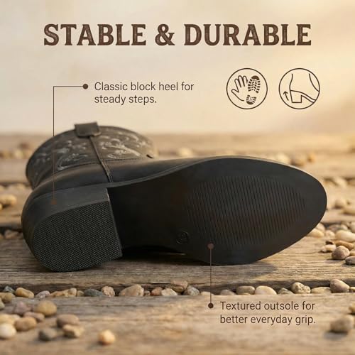 Image of Cowboy Boots for Women Short Shaft Side Zip Embroidered | Almond toe block heel western style for country concert outfits for women cowgirl outfits for women and casual wear