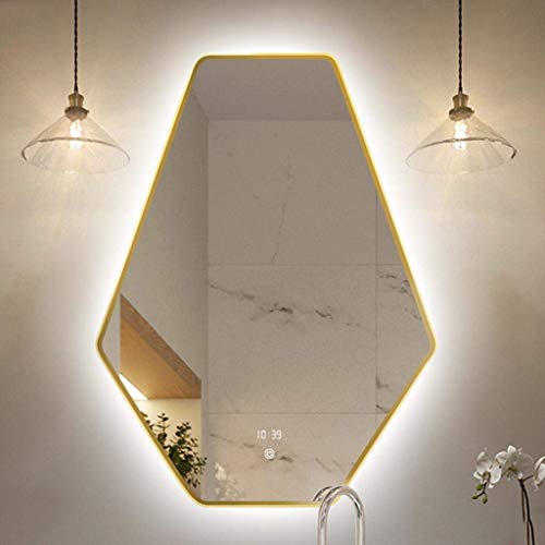 YHJZSM Espejo de baño con iluminación LED, Interruptor táctil Inteligente, antiniebla, Marco Dorado, Espejo montado en la Pared con Marco, atenuación Continua