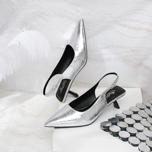 Image of Mostrin Kitten Heels for Women Pointed Toe Pumps Patent Leather Low Heel Slingback Heels with Buckle Dress Shoes for Dating Party Working