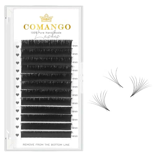 CoMango Easy Fan Lash Extensions C/D Curl Eyelash Extensions 0.05/0.07MM Automatic Blooming Flower Volume Lashes Matte Black 2D-20D Self Fanning Lash Extensions (black, 0.07-D-14MM)