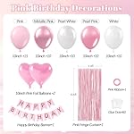 Pink Birthday Decorations with Pearl White Light Pearl Metallic Pink Foil Balloons Fringe Curtain Banner for Happy Birthday Decorations for Women - Image 2