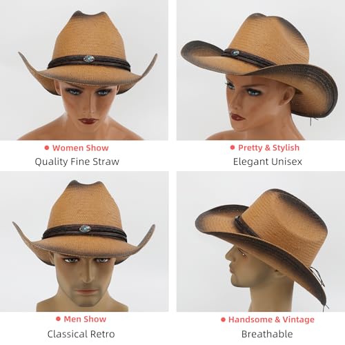 Image of Cowboy Hat for Women, Western Cowgirl Hat, Classic Straw Cattleman Cowboy Hat