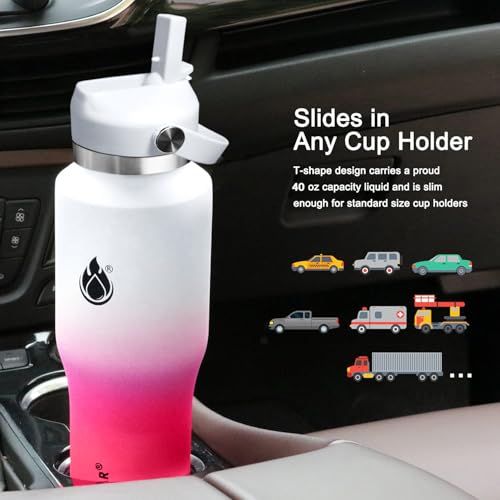 Image of SENDESTAR 40oz Stainless Steel Water Bottle(Cold for 48 Hrs, Hot for 24 Hrs),Double Wall Vacuum Insulated Bottle with Straw Lid, Spout Lid and Flex Cap, Fit in Any Car Cup Holder