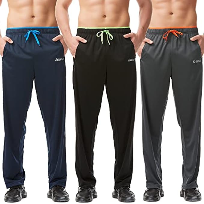 SACUIMAN Mens Sweatpants with Zipper Pockets Open Bottom Athletic Pants for Workout,Running,Training,Jogging,Gym
