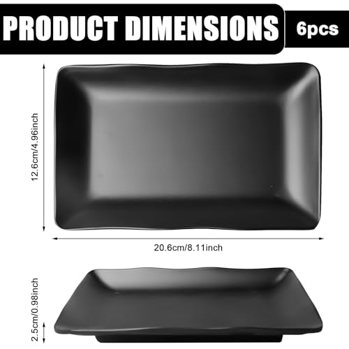 6 Stück 20.6 X 13CM Servierplatten Rechteckig, Vorspeisenteller Kuchenteller, Schwarz Matt Dessertteller, Geschirr Schwarz Matt für Dessert Snack Obst Beilagen Sushi Teller