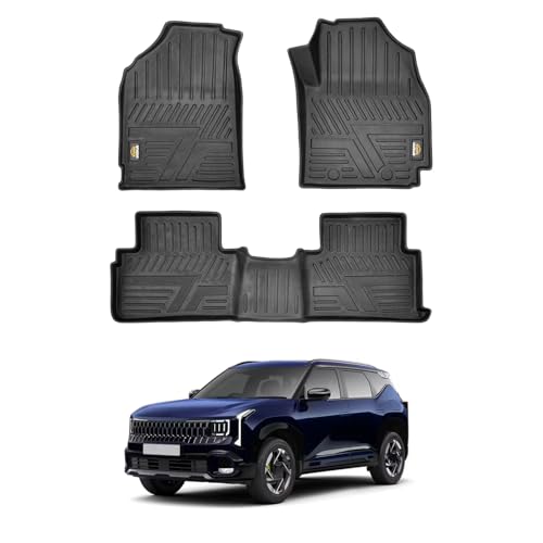 Image of Amazon Basics 5D Custom Fit Car Floor Mats for Kia Seltos | Odor Free Virgin Polymer | All Weather Waterproof Protection | Edge to Edge Coverage | 3 Piece Set