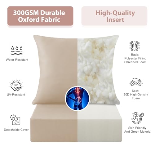 Image of Outdoor Deep Seat Cushion Set, 24x24 Inch Water-Resistant & Fade-Resistant Outdoor Chair Cushions, Patio Furniture Cushions with Removable Cover for Patio Chair, Sofa, Beige (Set of 4)