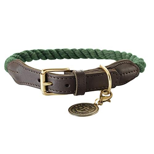 HUNTER List Hundehalsband, Tau, Leder, maritim, strapazierfähig, wetterfest, geschmeidig, 60 (L), oliv