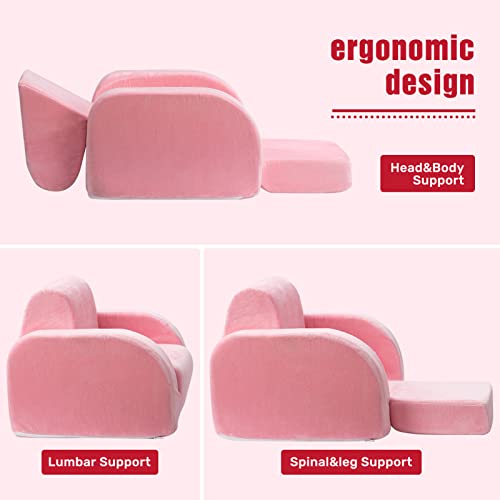 Alimorden 3-In-1 Flip Out Cuddly Plush Toddler Couch Convertiable Sofa To Lounger For Nap Play Sleep, Pink #TOP6