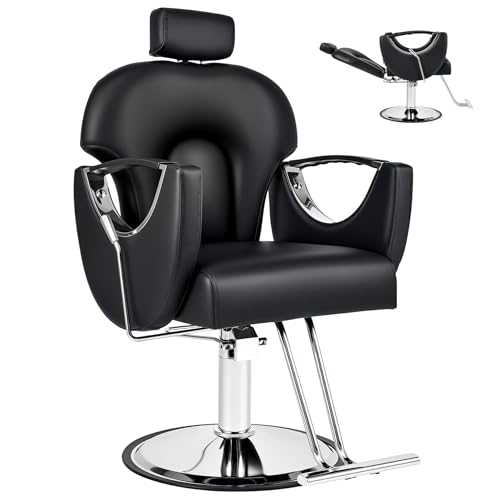 CO-Z Professioneller Friseurstuhl Klassischer Liegesalonstuhl mit Höhenverstellung 360 Drehung Robuste Hydraulikpumpe Friseurstuhl Liege für Barbershop Beauty Spa Tattoo Studio Schwarz