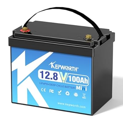 KEPWORTH 12.8V 100Ah Mini LiFePO4 Battery, Rechargeable Lithium Batteries, UP to 4000+ Deep Cycles, Grade A Lithium Iron Phosphate Battery Cells, for Boat, Rv, Solar, Trolling Motor