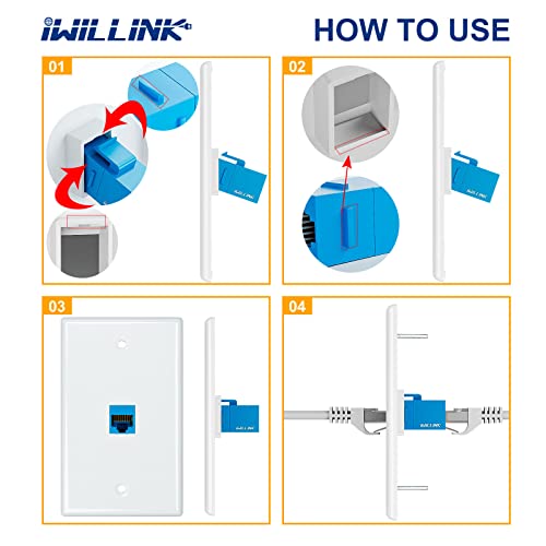Iwillink 4-Pack Blue Ethernet Wall Plate, Cat6 Keystone Jack, RJ45, 2.76" W x 4.5" H by iwillink - Image 6
