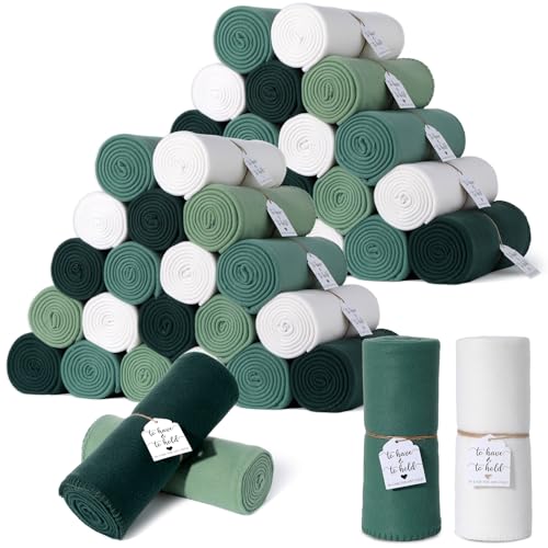 48 Pack Wedding Fleece Blankets Bulk 50 x 60 Inch Soft Lightweight Throw with to Have to Hold Card for Guests Lap Sleepover Spa Slumber Favors Gifts for Seasons (Gradient Green)