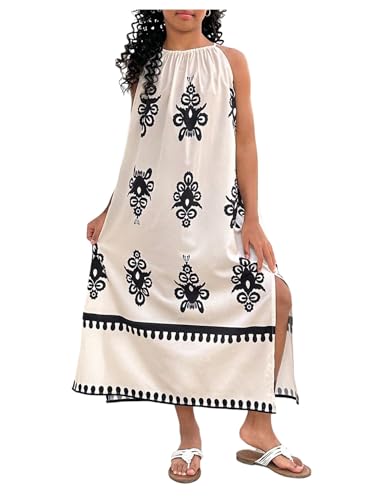 Floerns Girl's Tribal Print Halter Dress Sleeveless Slit Hem Beach Long Dresses