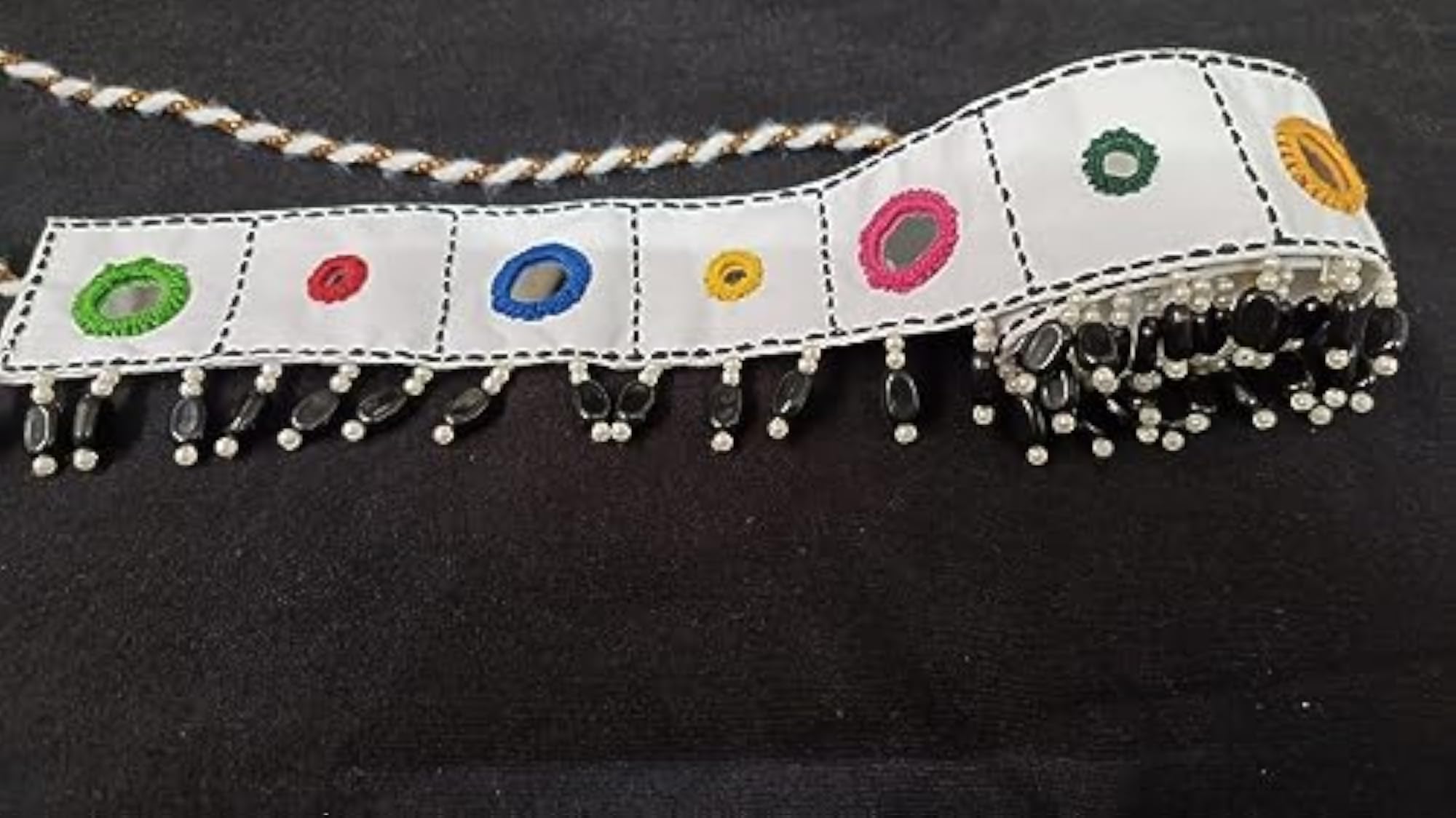 Handmade Black Pearl Latkan Mirror Work Belt, Small Kamrbandh