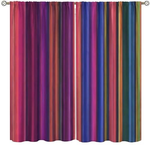 ICMOLYYENLO Mexican Curtains, Colorful Bohemian Striped Cape Ethnic Design Pattern