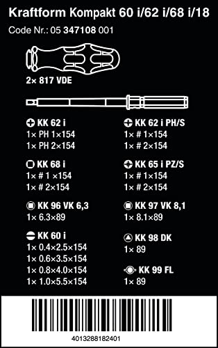 Wera - 5347108001 347108 Kraftform Kompakt Vde 60 I/62 I/68 I/18 Insulated Blade Set & 056490 Tool-Check Plus Bit Ratchet Set With Sockets - Metric #TOP2