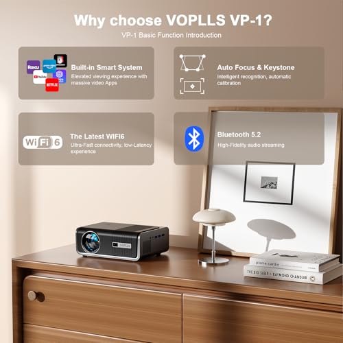 Voplls [Built-In Apps & Auto Focus/Keystone] 4K Smart Projector With Wifi And Bluetooth thumb #6