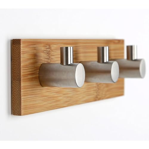 Bamboo-Wood-Key-Holder-for-Wall-Key-Hanger-with-Hooks-Decorative-Wall-Hooks-for-Hanging-Heavy-Duty-Key-Organizer-for-Kitchen-Bedroom-Bathroom-Ideal-Coat-Rack-3-Hooks-Sliver