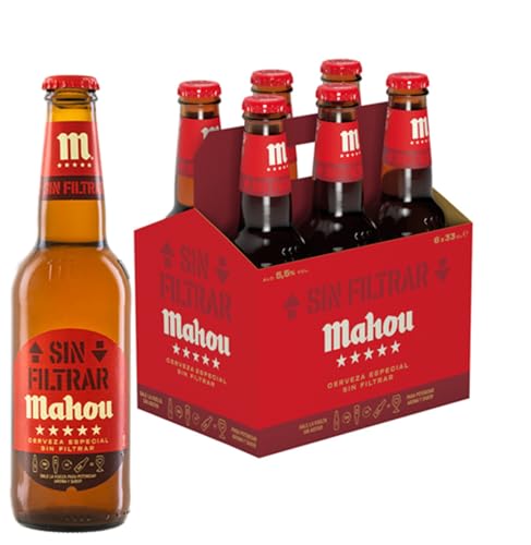 Mahou Sin Filtrar, Pack 6 Botellas de 33cl, Cerveza Mahou Con Más Cuerpo, Intensa y Fresca Con Notas Cítricas, 5,5% de Alcohol