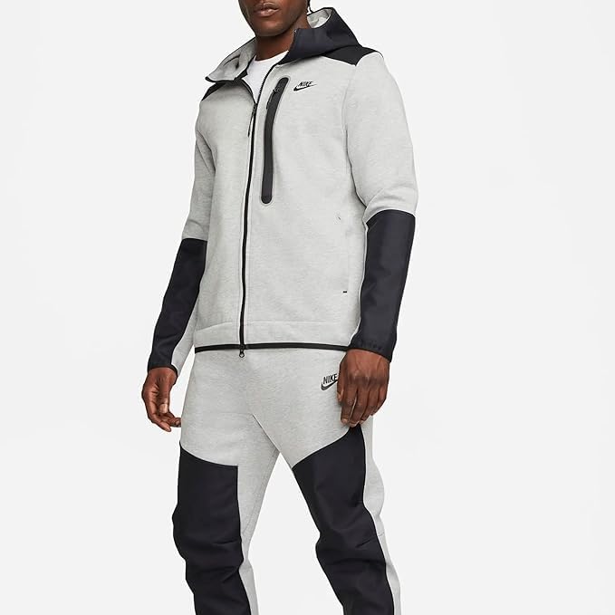 white grey and black tech fleece