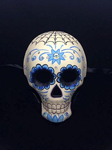 Day of the Dead Masquerade Mask - Dia De Los Muertos White Skeleton w/Spiderweb Halloween Mask