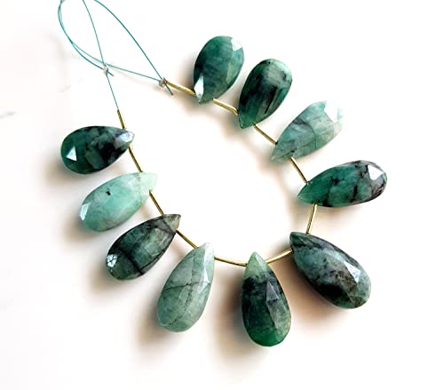 Emerald Gemstone Faceted Fancy Briolette's | Pear Shape Gemstone Fancy Beads 10 Pieces Size - 9X14 To 9X20 Mm Precious Gemstone [Nsku-07] #TOP4