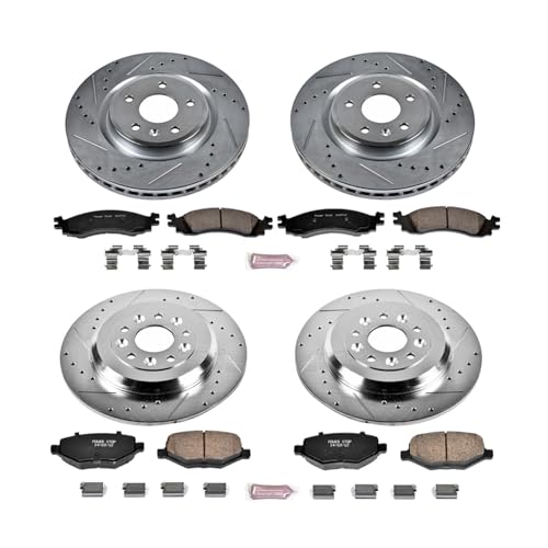 Image of PowerStop Front and Rear Brake Kit for Ford Taurus 2010 - Drilled and Slotted Disc Rotors with Carbon-Fiber Ceramic Brake Pads Replacement, K5508