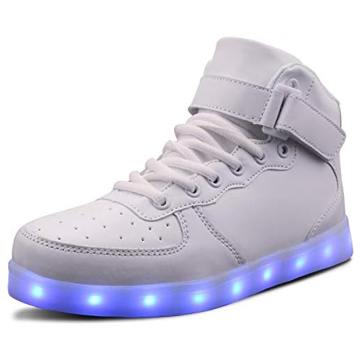 WONZOM LED Light Up Shoes USB Flashing Sneakers for Toddler/Kids Boots-32(White)