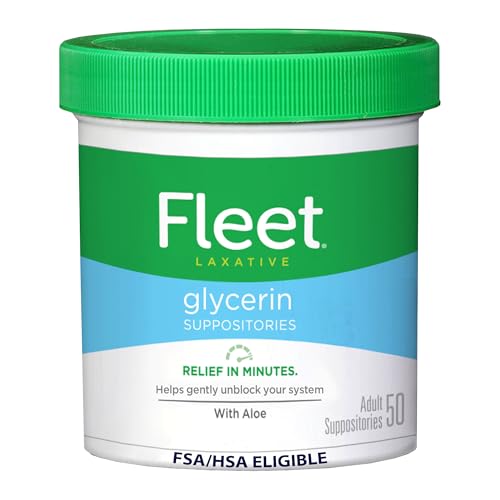 Fleet Laxative Glycerin Suppositories for Adult Constipation, Adult Laxative Jar Aloe vera, 50 Count