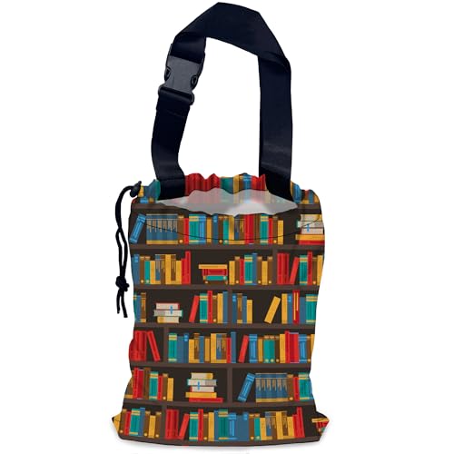 Image of Bookshelves Car Trash Bag,Multicolored Book Hanging Drawstring Car Garbage Bag,Waterproof Canvas Car Back Seat Organizer with Adjustable Buckle,for Vehicles,SUVs,Camping,Road Trips