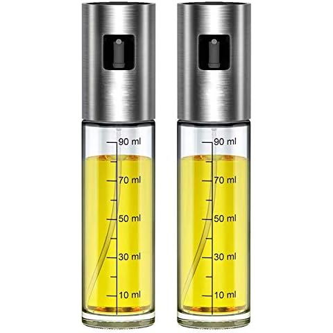 Oil Sprayer Bottle Oil Dispenser, Olive Oil Sprayer Set with Scale Transparent Food-Grade Portable Spray Bottle Vinegar Bottle Air Fryer Stainless Steel 100ml 4 in 1 Oil Dispenser Glass Bottle Cover