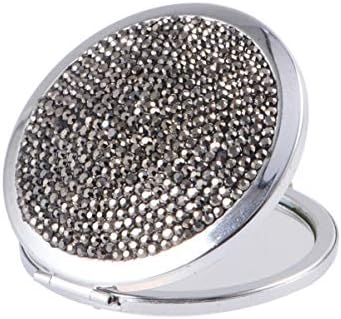 Lurrose Bling Compact Mirror Round Folding Mirror Double- sided Cosmetic Mirror Portable Pocket Mirror Rhinestone Mirror for Travel and Home Use (Black)