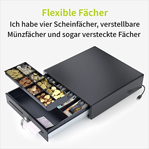 ACROPAQ Kassenschublade - Öffnung elektrisch mit USB Anschluss, Kassenlade 41 x 41 cm, Unterbau geeignet - Kasse, Cash Register, Bargeldkasse - Schwarz
