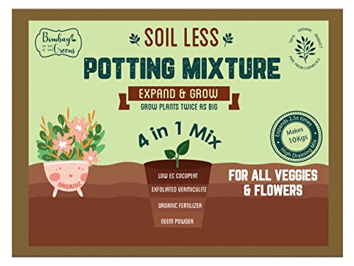 Bombay Greens ; Sow, grow, eat, repeat – 10Kg Soil Less 4 in 1 Potting Mixture – Cocopeat, Vermiculite, Neem Khad, Organic Fertilizer for Plants | Pot Mix for Home Gardening or Terrace Garden Bombay Greens ; Sow, grow, eat, repeat – 10Kg Soil Less 4 in 1 Potting Mixture – Cocopeat, Vermiculite, Neem Khad, Organic Fertilizer for Plants | Pot Mix for Home Gardening or Terrace Garden