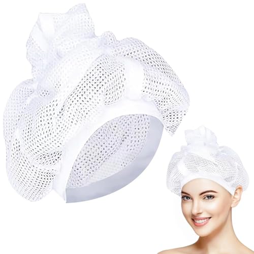 Qinsky Haarnetz Plopping Haube für Lockiges Haar, Net Plopping Cap für Drying Curly Hair, Weiß, Einstellbar, Mesh-Gewebe, Frauen, Personen mit lockigem Haar