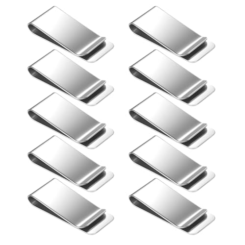 Exclaith 10 Pack Stainless Steel Money Clips for Men, Small Money Clip for Cash, Fashion Cash Clip, Silver Slim Cashs Clips for Men, Minimalist Front Pocket Walletclip
