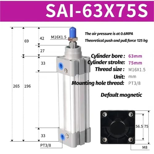 Vérin pneumatique double effet SAI63 avec course fluide 75 mm - 3