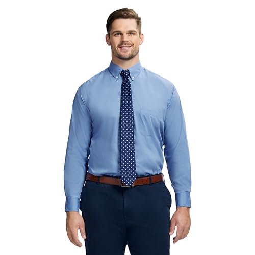 Izod Men's Big and Tall Wrinkle Resistant Stretch Fabric Button Down Collar Dress Shirt, Cornflower Blue, 17.5 35-36