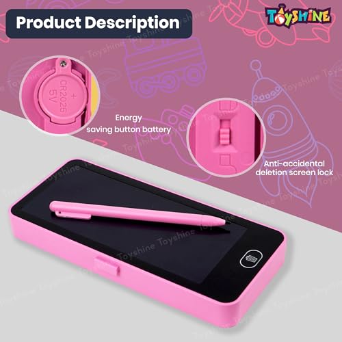 Image of Toyshine Plastic 2 in 1 Digital LCD Writing Tablet Children Doodle Board with Pencil Box for Kids 3-10 Years Old Boys /Girls Gifts Education Learning Toy, Pink