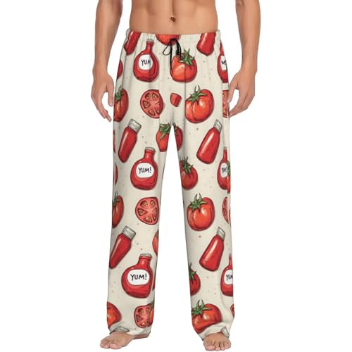 Mens Pajama Pants - Tomato Ketchup Red Print Soft Sleep Lounge Pants For Men, Casual Pj Bottoms With Pockets4