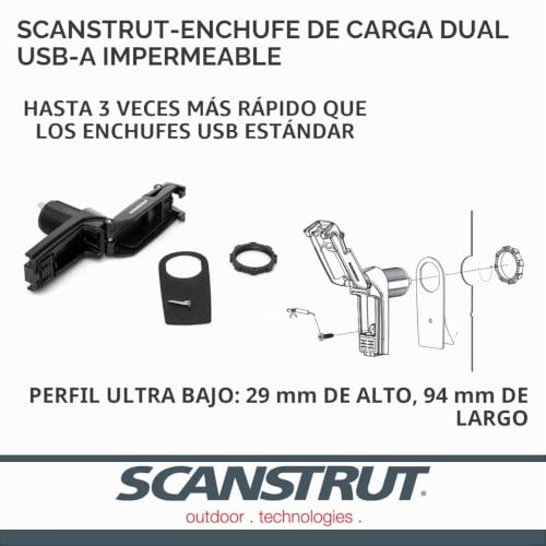 Cargador de dos tomas USB estanco Scanstrut de 12 y 24VCC impermeable 2