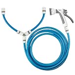 DIAH DO IT AT HOME 5m Blue Dog Shower Hose Kit with Y-Mixer for Hot & Cold Water Taps - Warm Pet Bath Sprayer with Multi-Pattern Spray Gun & Quick Connects for Indoor/Outdoor Grooming & Washing