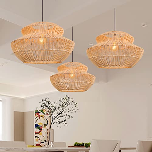 Arturesthome Hand Woven Rattan Pendant Light, Farmhouse Hanging Light Ceiling Chandelier Boho Coastal Lighting Fixture, Lamp Shades Decorative Crafts for Kitchen Island Sink - Image 4