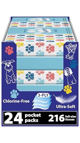 Image of Funwares Travel Tissues, 24-Pack, 216 Soft 3-Ply Sheets, Playful Dog Design