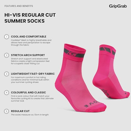 Image of GripGrab Classic Regular Cut Summer Cycling Socks Single & Multipack Coolmax Bicycle Socks for Spinning Indoor Biking