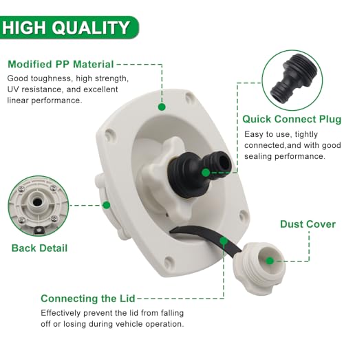 Image of RV City Water Inlet Connection Pressure Reducing Fill Hatch with Brass Check Valve and Quick Coupler Dustproof Inlet Hose Adapter for Fresh Water Fill Compatible with RV Marine Camper(White)