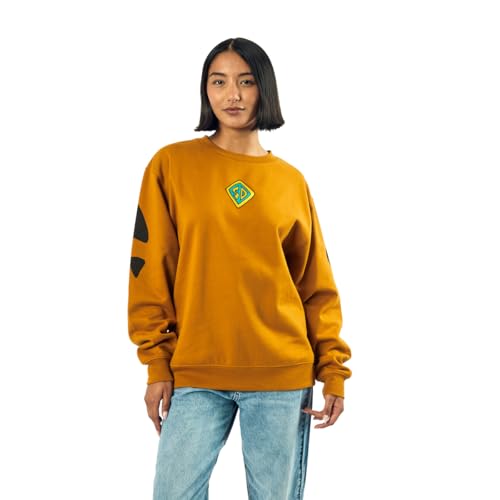Bioworld Scooby Doo Dog Tag & Spots Womens Brown Crew Neck Long Sleeve Oversized Fleece Sweatshirt-XL